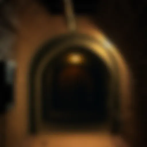 A view of a dark, historic tunnel entrance in Denver, with brick walls and an old wooden door.