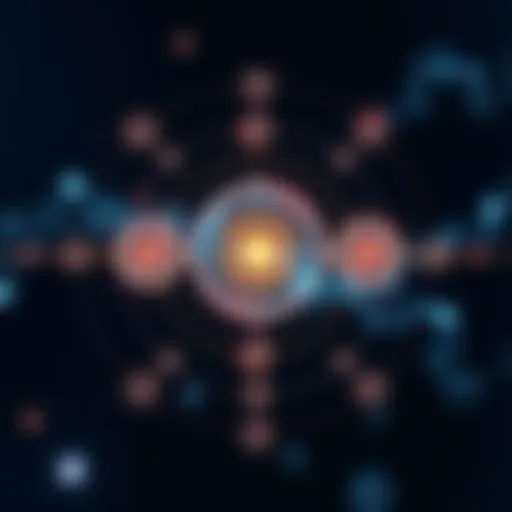 A graphic illustrating the concept of dependent origination with interconnected circles representing cause and effect
