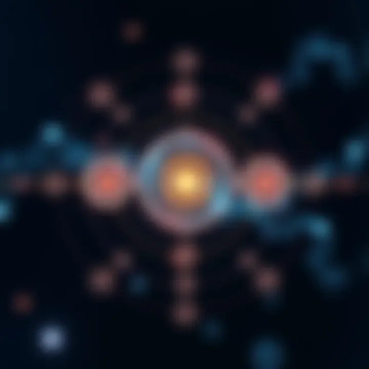 A graphic illustrating the concept of dependent origination with interconnected circles representing cause and effect