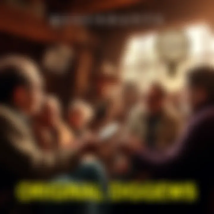 Group of descendants sharing stories about their ancestors in a historical setting