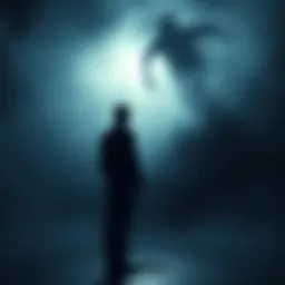 A person standing in a dark, foggy environment, looking confused and lost, with shadows looming around them, representing feelings of anguish and confusion.
