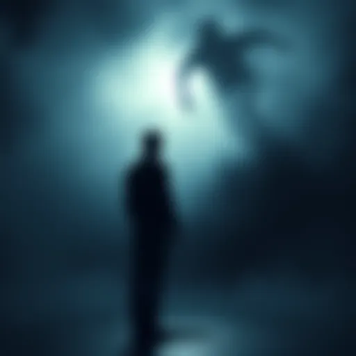 A person standing in a dark, foggy environment, looking confused and lost, with shadows looming around them, representing feelings of anguish and confusion.