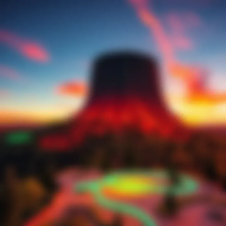 A digital representation of Devil's Tower showing potential hidden structures beneath the surface