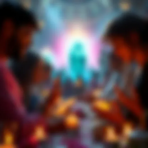 A group of people engaged in prayer and devotion, surrounded by candles and flowers, expressing joy and fulfillment in their connection to the divine.