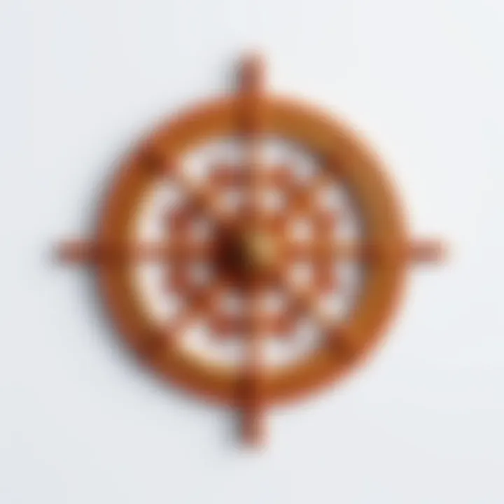 Dharma Wheel Drawing A detailed rendering of a dharma wheel with eight spokes, symbolizing Buddhist teachings, set against a plain background.