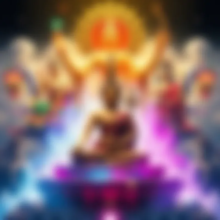 Interconnected Realms of Dharmadatu, Samantabhadra, and Vairocana An artistic representation illustrating the interconnectedness and distinct roles of Dharmadatu, Samantabhadra, and Vairocana in a sacred context.