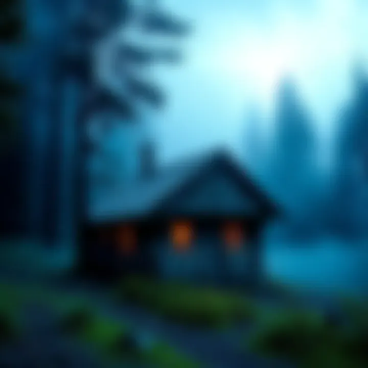 The cabin where Dian Fossey was found, surrounded by trees and mist in Volcanoes National Park.