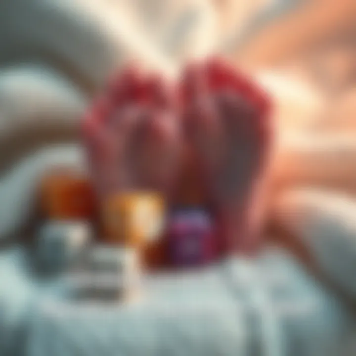 A pair of baby feet resting on a soft blanket next to colorful dice, symbolizing the randomness of birth.