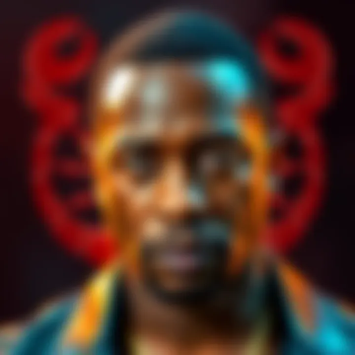 A close-up of Diddy showcasing his confident personality, with Scorpio symbols in the background.