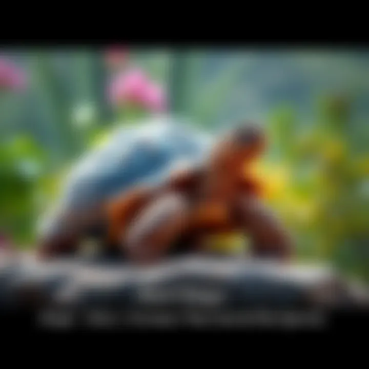 Diego, a giant tortoise, sitting on a rock in a natural setting, symbolizing hope and conservation efforts.