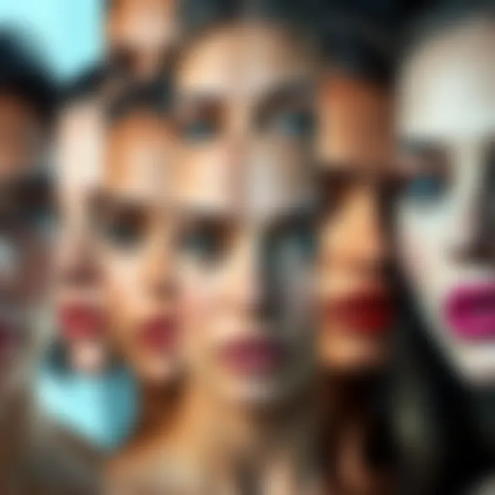 Different Beauty Types A collage showing various beauty types with different facial characteristics and expressions, emphasizing diversity and personal transformation.