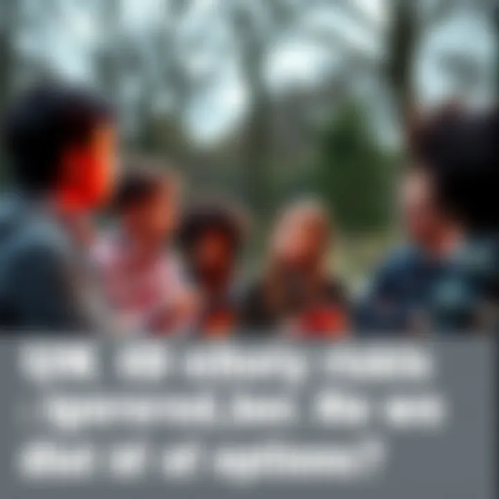A group of people discussing digital ID and currency risks at a public park, looking worried and engaged.