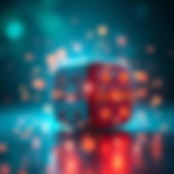 A glowing digital dice surrounded by bright sparks, symbolizing luck and chance in technology.
