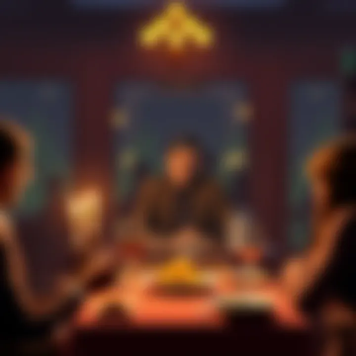 A man reflecting on his past application during a lodge dinner, looking thoughtful at the table with food and drinks.