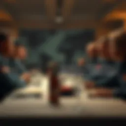 A group of military personnel gathered around a table during dinner, discussing important matters before General McCasland's disappearance.