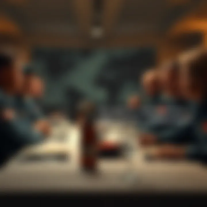 A group of military personnel gathered around a table during dinner, discussing important matters before General McCasland's disappearance.