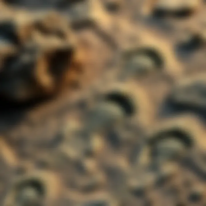 Footprints resembling those of dinosaurs embedded in rocky ground, surrounded by natural scenery.