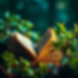 A collection of books featuring themes of Dionysus and Bacchae, with foliage surrounding them.