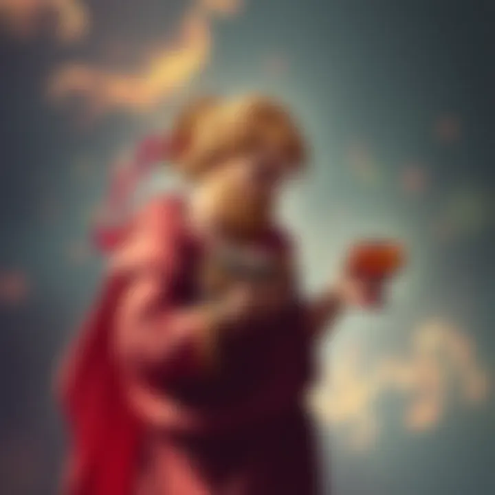 Dionysos rejecting an offer Dionysos standing with grapes in hand, looking away from a offered cup, symbolizing refusal