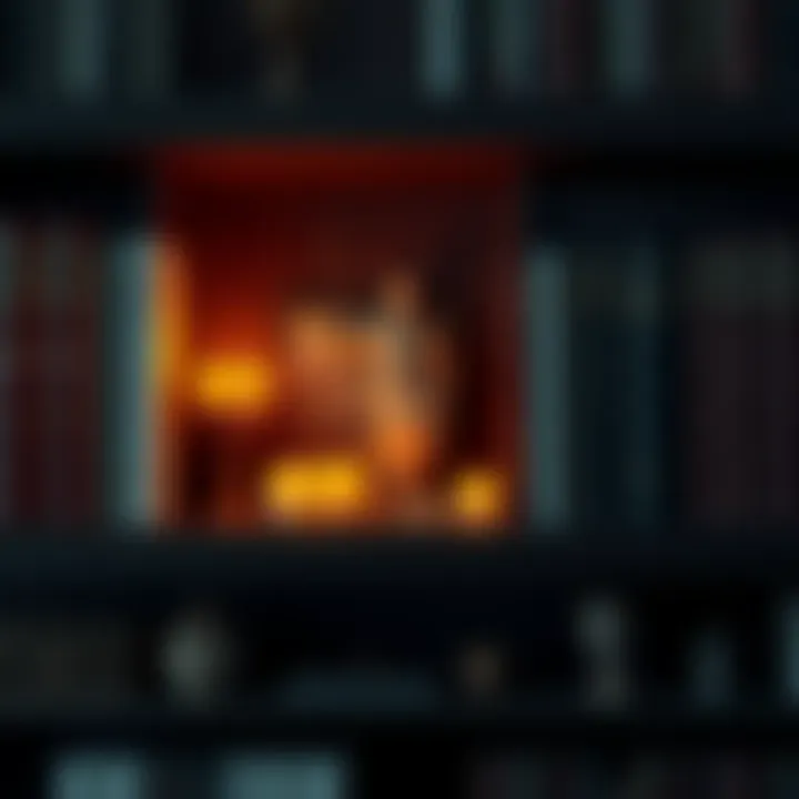 A Dionysus shrine featuring a small statue of the god, candles, and decorative elements next to books on a bookshelf