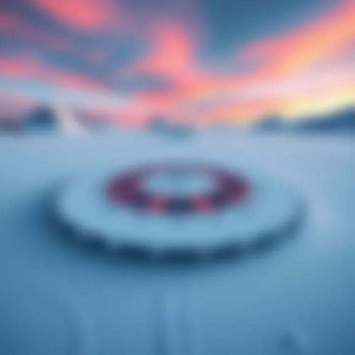 A large circular energy array in a snowy landscape with mountains in the background, representing advanced technology in Antarctica.