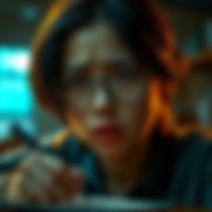 A person looking worried and sad while writing a message to a subliminal maker, expressing disappointment and hope for help with a sick mother.