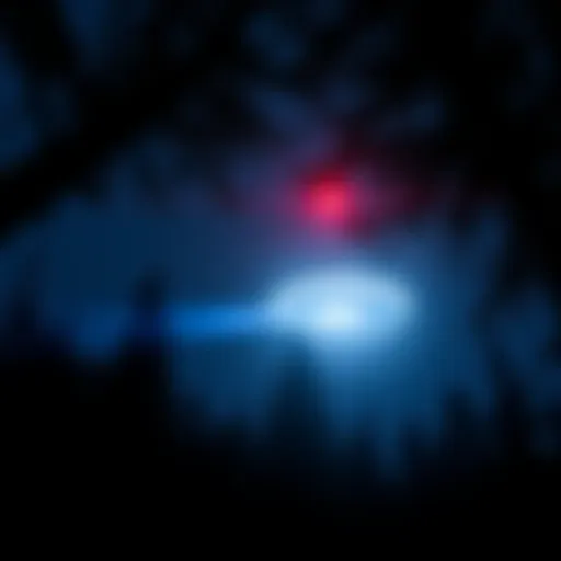 A bright, disc-shaped UFO hovering low beneath the tree canopy in Skate Creek, Washington, surrounded by dark trees at night.