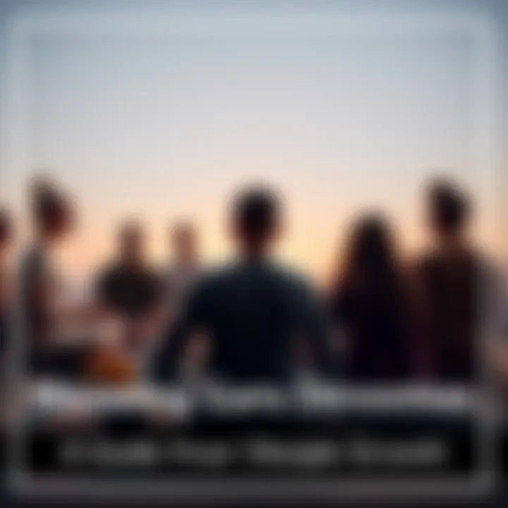 A group of people sitting in a circle, meditating together with a calm expression, focusing on their spiritual teacher