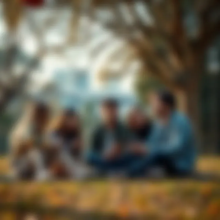 A group of friends enjoying a conversation without smartphones in a park