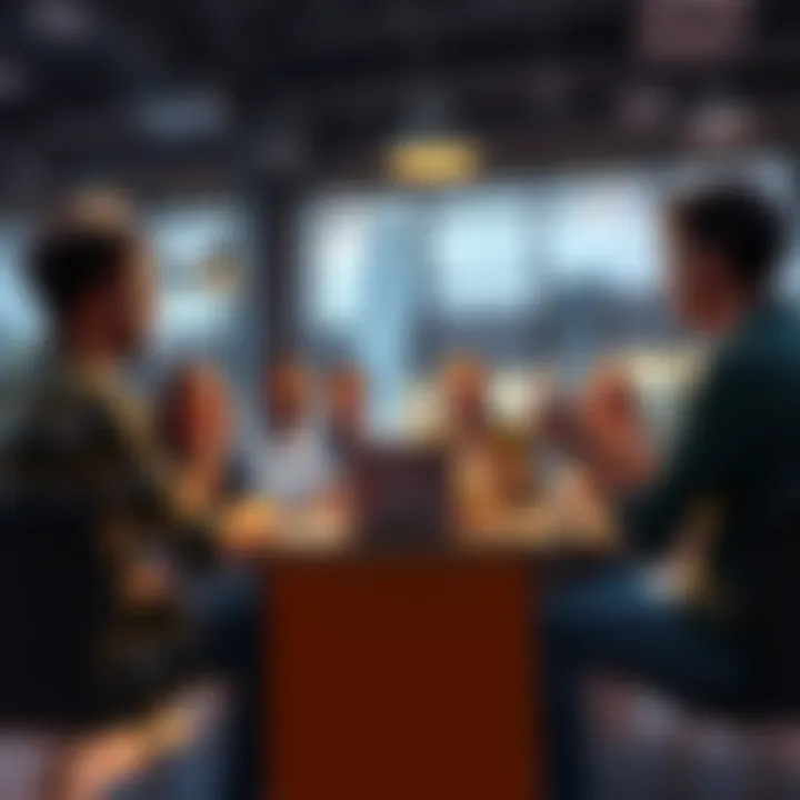 Group of people sharing ideas A diverse group of people sitting in a circle, discussing and sharing ideas enthusiastically in a collaborative setting.