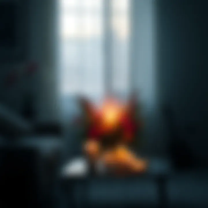 A small, peaceful altar set up in a quiet corner of a room with candles and flowers, creating a serene atmosphere