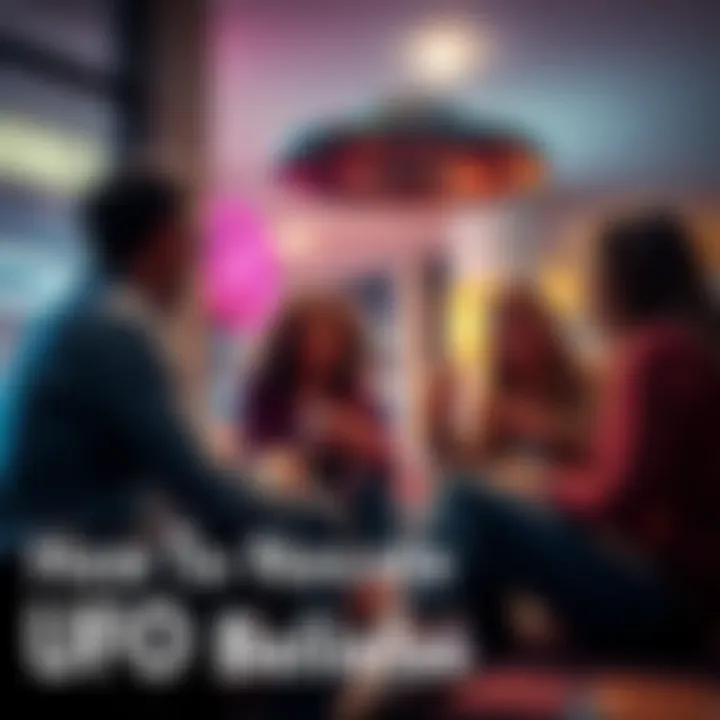 A group of people engaging in a conversation about UFOs in a casual setting, expressing different opinions and sharing experiences.