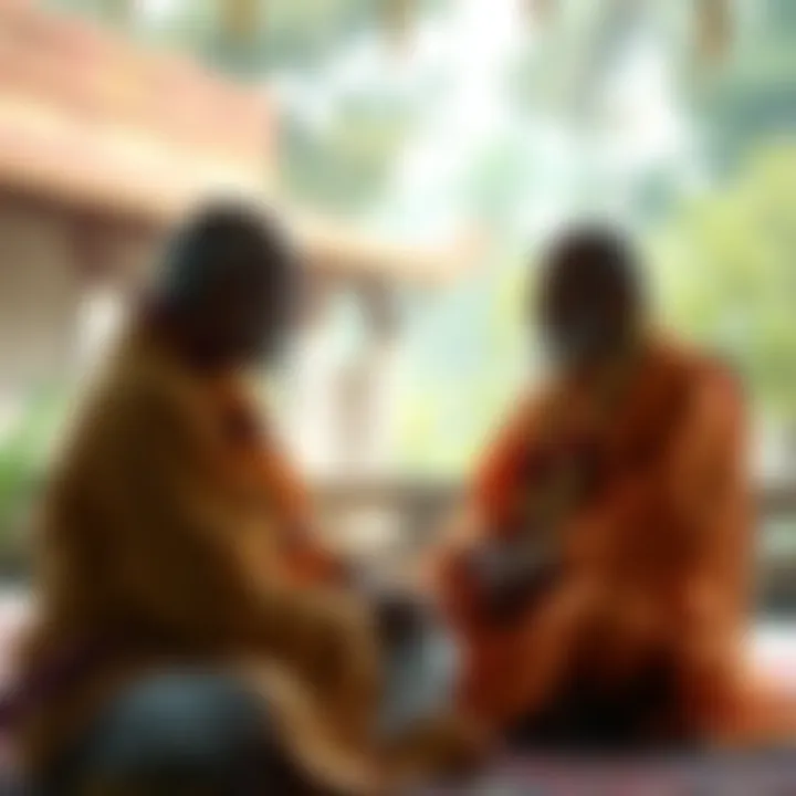 Engaging dialogue with Pujyapada Advayanandendra Saraswati in a serene setting at Sachidananda Advaita Ashrama