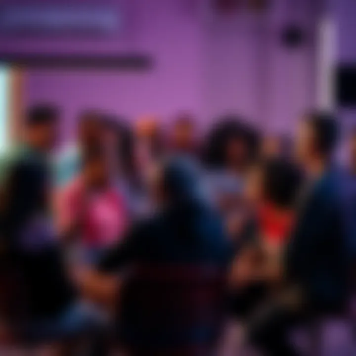 A group of diverse people engaged in a conversation about sex and gender issues in a community space.