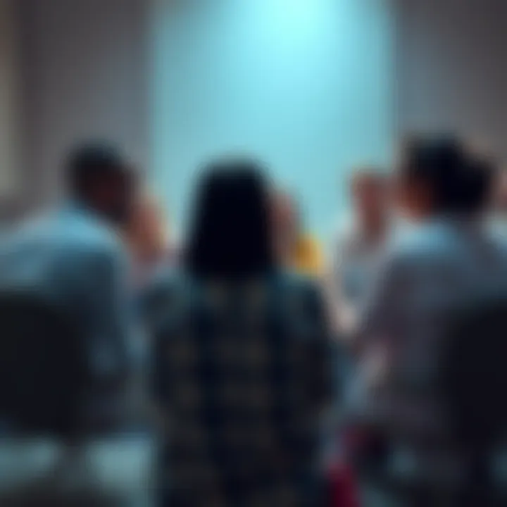 A group of people sitting in a circle, sharing their feelings about spirituality, some appear open while others seem hesitant, representing the complexity of discussing emotions in spiritual forums.