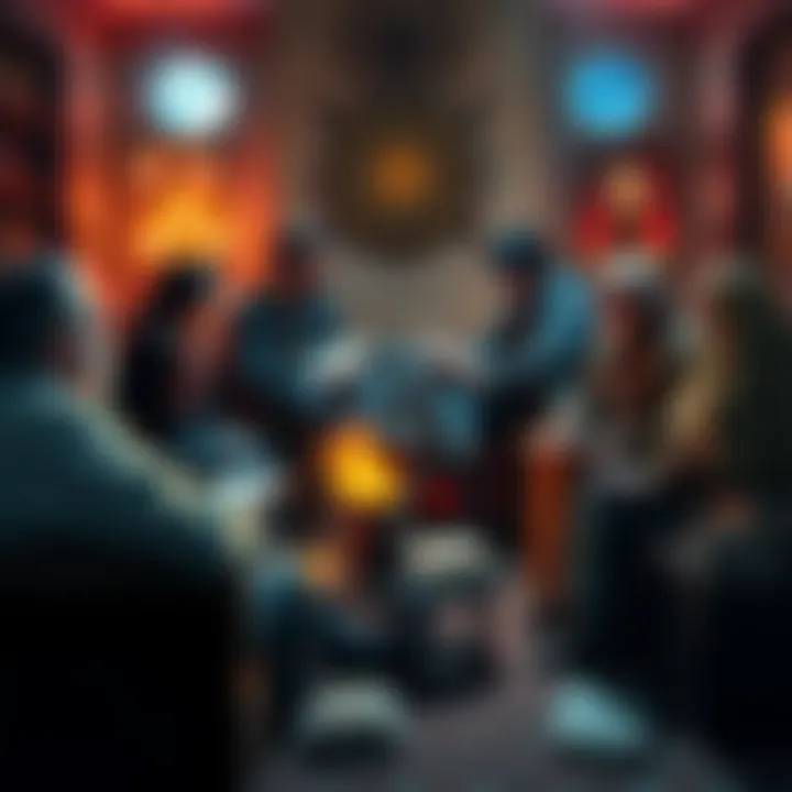 A group of people sharing different views about Yaldabaoth in a cozy setting, with books and notes around them.