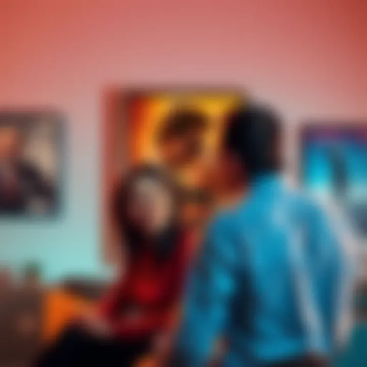 A couple discussing the film Age of Disclosure with a movie poster in the background.