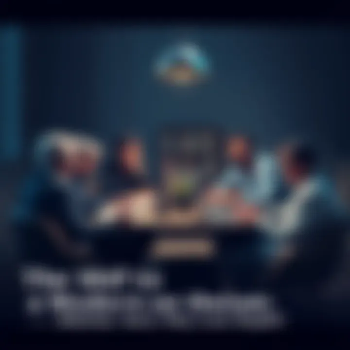 A group of people engaged in a deep discussion about atheism, sitting around a table with books and laptops.