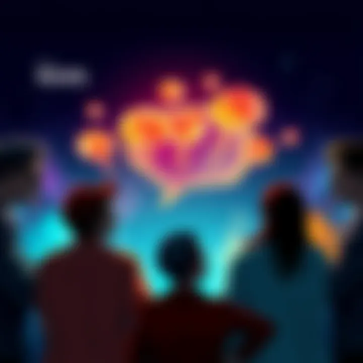 Discussion on Consciousness A group of people engaged in a lively debate about consciousness with thought bubbles representing different perspectives