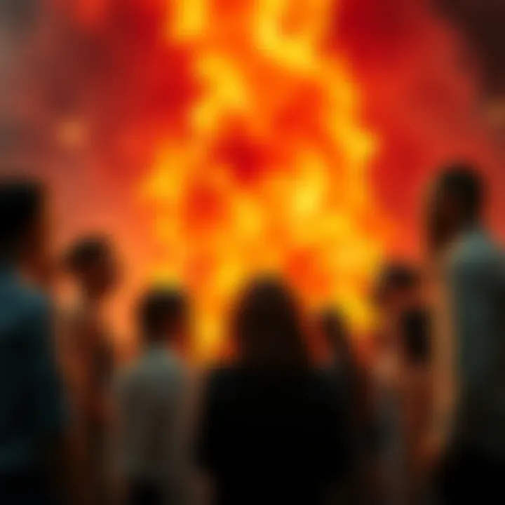 Group of people engaged in a lively conversation about the concept of hellfire, expressing different views and opinions.