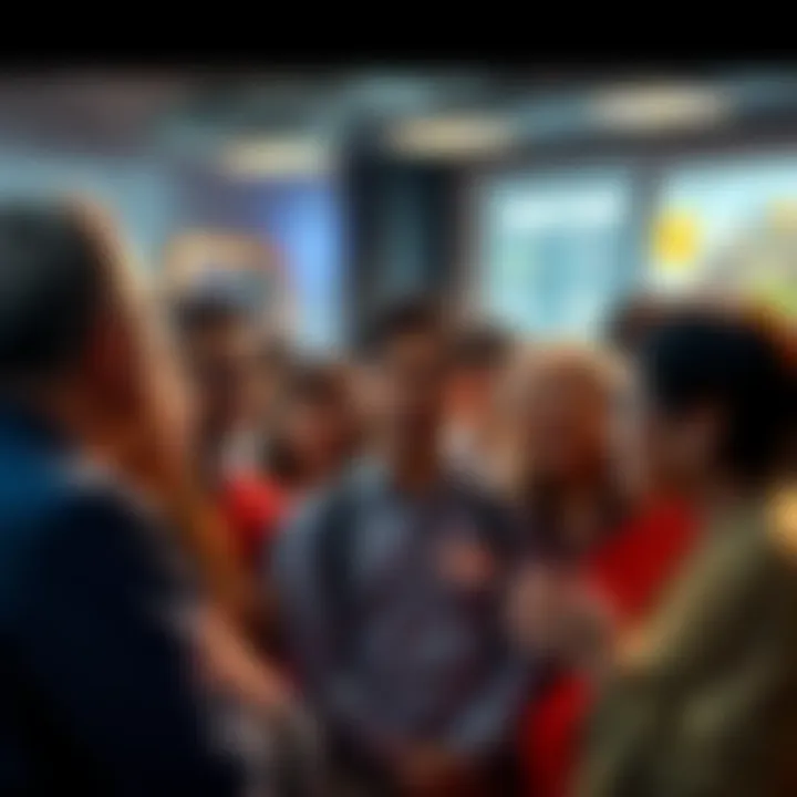 Discussion on NKT Stigma A group of people engaged in a lively conversation about the stigma surrounding NKT, showing expressions of curiosity and concern.