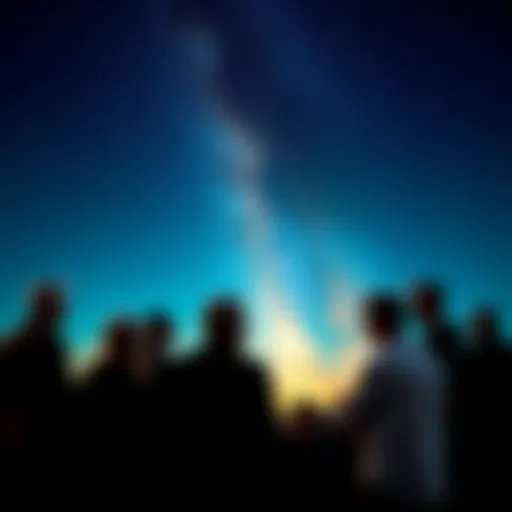 People engaging in a conversation about theories on Non-Human Intelligence with a starry sky in the background.