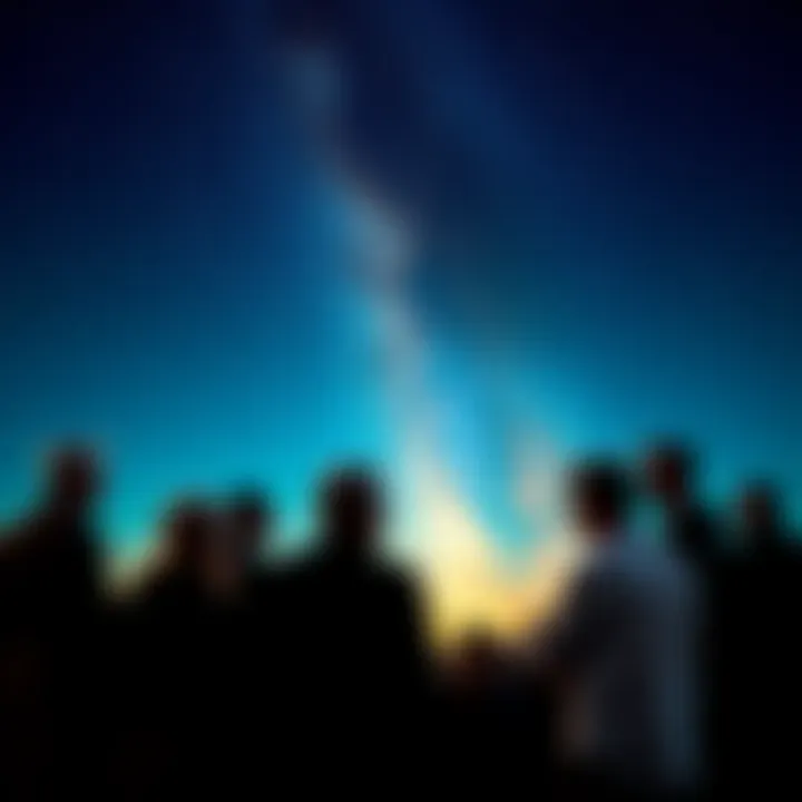 People engaging in a conversation about theories on Non-Human Intelligence with a starry sky in the background.