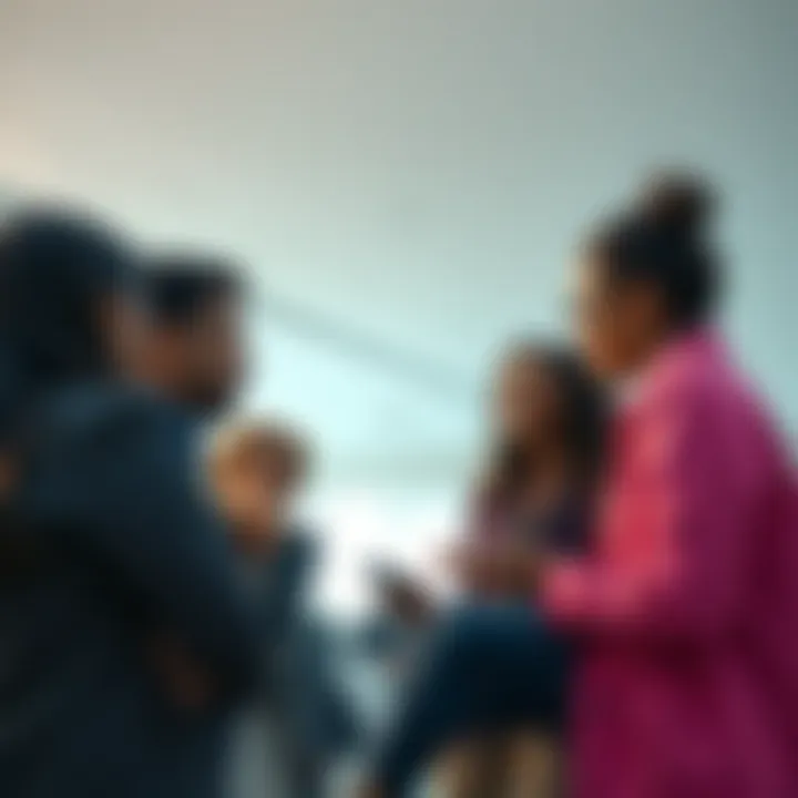 A group of diverse individuals engaged in a conversation about social structures and language use, symbolizing the shift from labeling groups as elites.