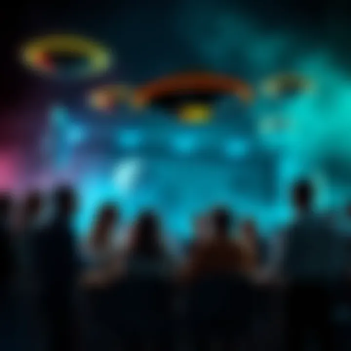 A group of people debating about UFOs, showing both skeptics and believers sharing their views.