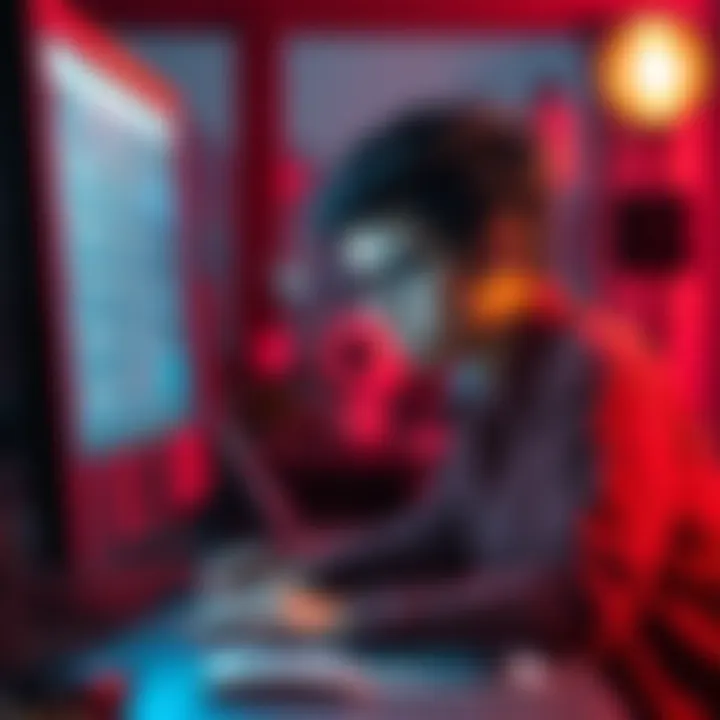 A person sitting at a computer, looking troubled and reading posts on a forum, with a frown on their face.