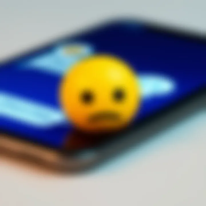 Dismissive Emoji in Communication A close-up of the dismissive emoji, a face with straight eyes and a neutral mouth, displayed on a smartphone screen with chat bubbles around it.
