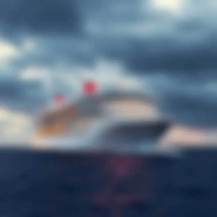 The MS Disney Wonder cruise ship sailing in the ocean under a cloudy sky.