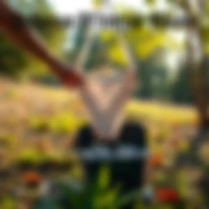 A person thoughtfully disposing of underwear in a serene outdoor setting, surrounded by nature, symbolizing respectful energy release.