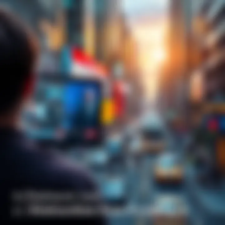 Distraction from Reality A person looking at a screen showing news reports, with chaotic city life in the background. This illustrates how disclosure narratives may distract from important real-world issues.